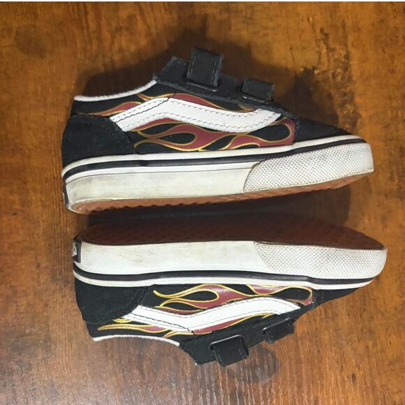 Vans Toddler Old Skool V Metallic Flame Sz 7C Black White Hook& Loop Shoes EUC - Picture 5 of 8